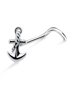 Roped Anchor Shaped Silver Curved Nose Stud NSKB-1035